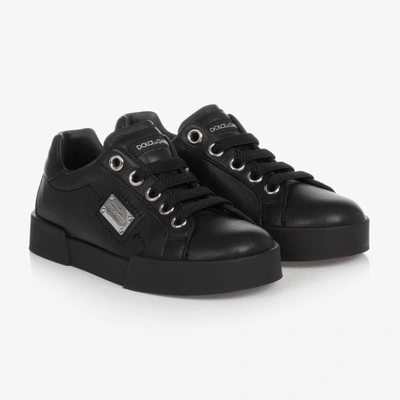 Shop Dolce & Gabbana Black Leather Slip-on Trainers