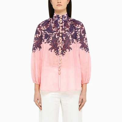 Shop Zimmermann Lilac/pink Printed Blouse In Multicolor