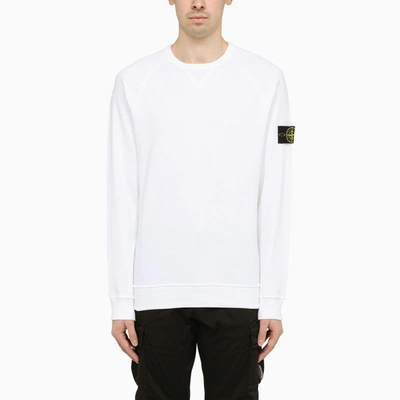 Shop Stone Island White Crewneck Sweatshirt With Logo Patch