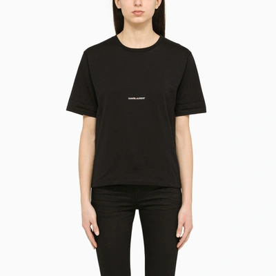 Shop Saint Laurent Black Logo-print Crewneck T-shirt