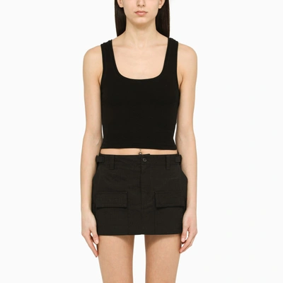 Wardrobe.nyc Ribbed Scoop Neck Sleeveless Crop Tank In Black