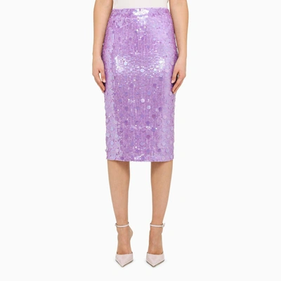Shop P.a.r.o.s.h Purple Pencil Skirt With Sequins