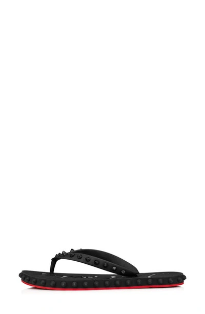 Christian Louboutin Loubi Donna Spike Red Sole Flip Flops In Black