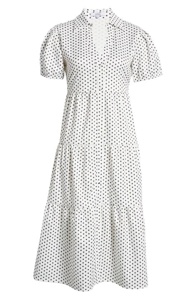 Area Stars Cece Tiered Midi Dress In White Black Dot