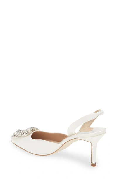 Manolo Blahnik Hangisli Crystal Buckle Pointed Toe Slingback Pump In Cream