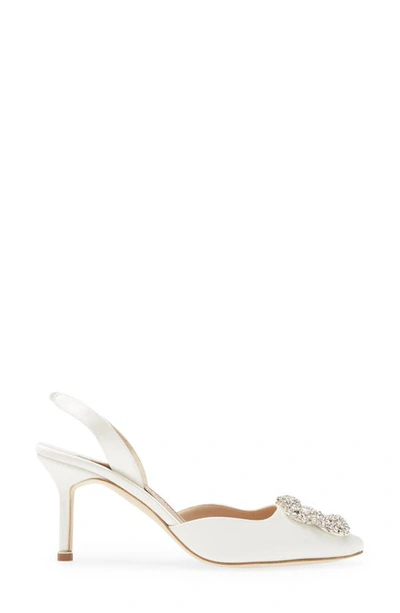 Manolo Blahnik Hangisli Crystal Buckle Pointed Toe Slingback Pump In Cream