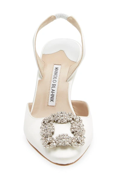 Manolo Blahnik Hangisli Crystal Buckle Pointed Toe Slingback Pump In Cream