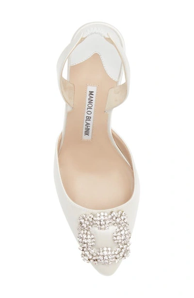 Manolo Blahnik Hangisli Crystal Buckle Pointed Toe Slingback Pump In Cream