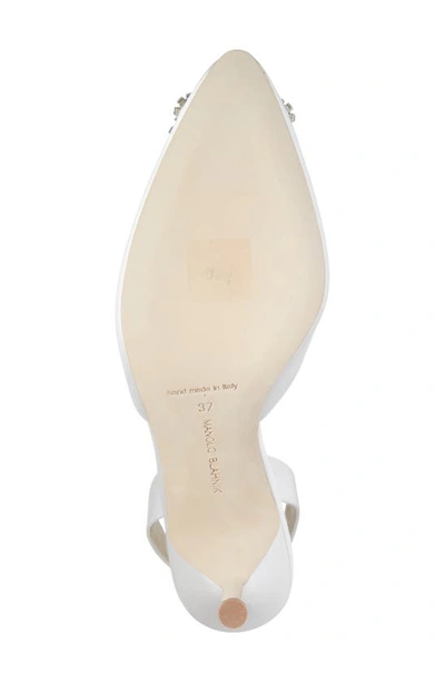 Manolo Blahnik Hangisli Crystal Buckle Pointed Toe Slingback Pump In Cream