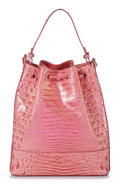 Shop Brahmin Marlowe Croc Embossed Leather Bucket Bag In Pink Punch