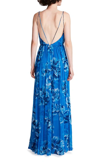 Shop Halston Mindy Floral Chiffon A-line Gown In Ocean Painted Floral Print