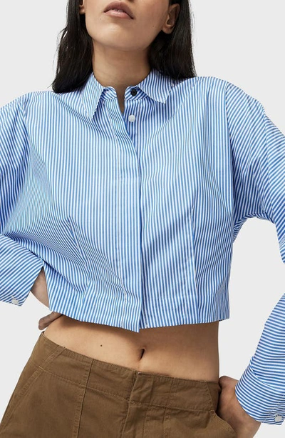 Shop Rag & Bone Morgan Stripe Crop Button-up Shirt In Ltblue Str