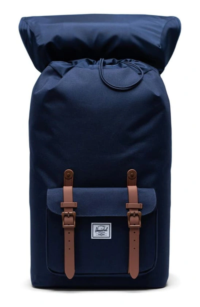 Shop Herschel Supply Co Little America Backpack In Peacoat/ Saddle Brown
