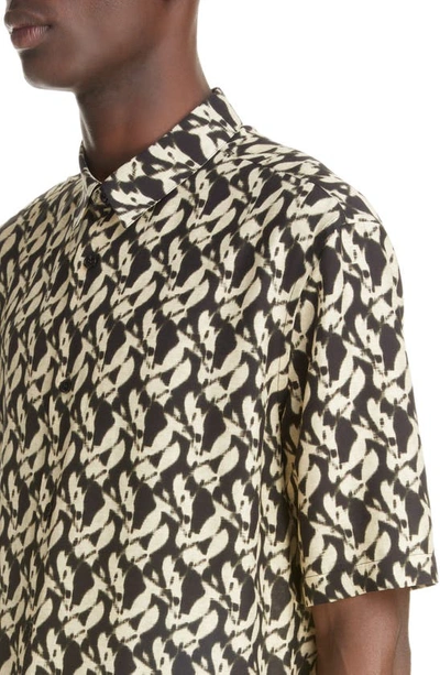 Shop Saint Laurent Short Sleeve Button-up Shirt In Noir Sable