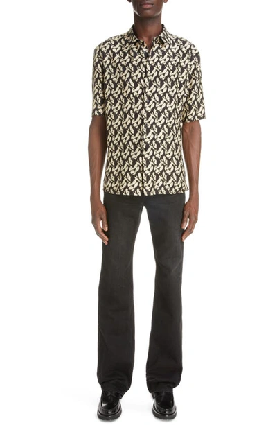 Shop Saint Laurent Short Sleeve Button-up Shirt In Noir Sable