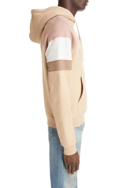 Shop Saint Laurent Colorblock Cotton Hoodie In Beige/ Rose Givre/ Dirt