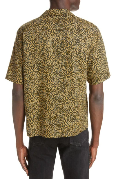 Shop Saint Laurent Hawaii Animal Print Short Sleeve Button-up Shirt In Black/ Camel