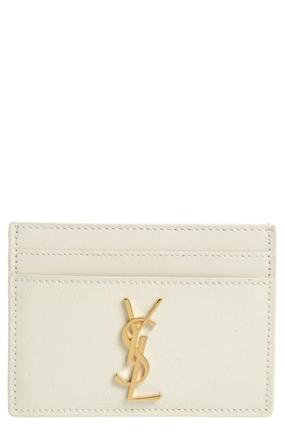 Shop Saint Laurent Monogram Leather Card Case In Crema Soft