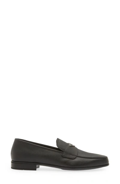 Prada Glossy Finish Loafers With Low Block Heel In Nero