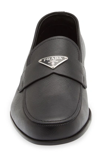 Prada Glossy Finish Loafers With Low Block Heel In Nero