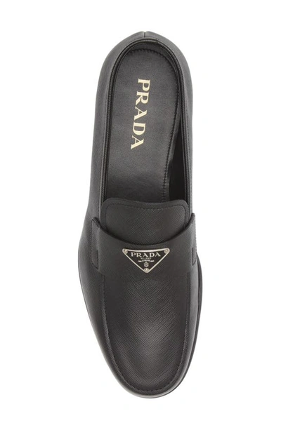 Prada Glossy Finish Loafers With Low Block Heel In Nero