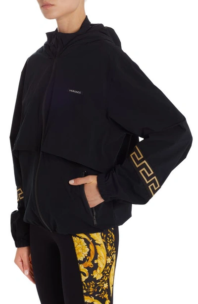 Shop Versace La Greca Trim Windbreaker Jacket In Nero