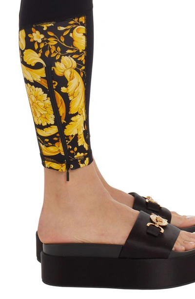 Shop Versace Barocco Print Zip Hem Leggings In Stampa