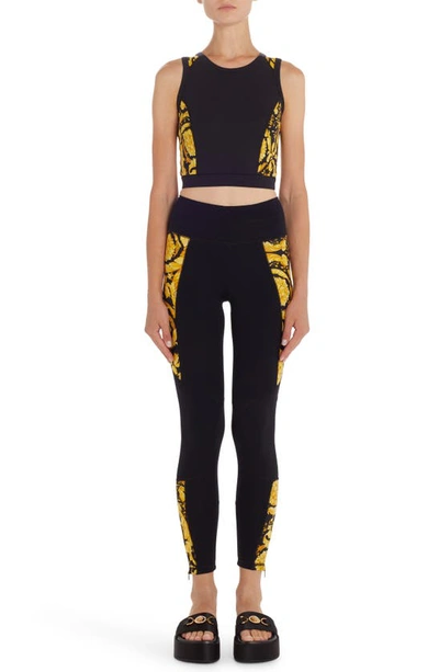 Shop Versace Barocco Print Zip Hem Leggings In Stampa