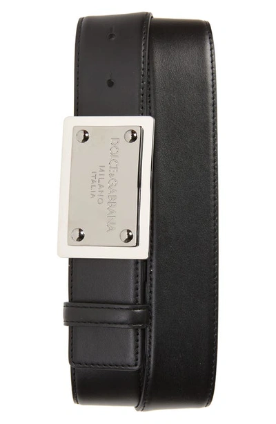 Dolce & Gabbana Logo Plaque Leather Belt In 80999 Nero | ModeSens