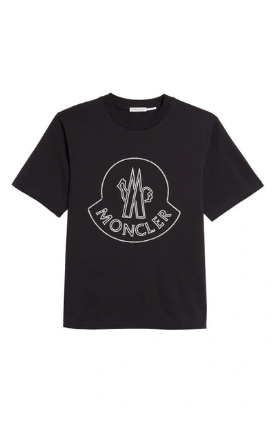 Shop Moncler Embroidered Logo Cotton T-shirt In Black