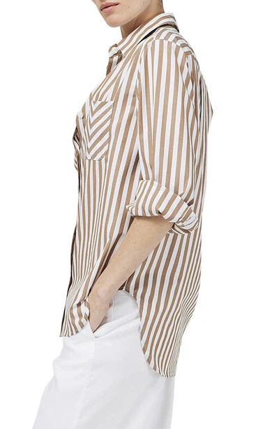 Shop Rag & Bone Maxine Stripe Cotton Button-up Shirt In Brown Stripe
