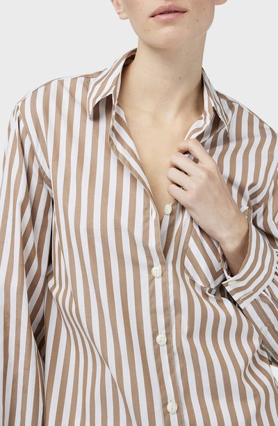 Rag & Bone Maxine Cotton Button Down Stripe Shirt In Brown Stripe