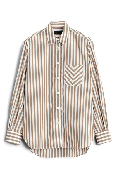 Rag & Bone Maxine Cotton Button Down Stripe Shirt In Brown Stripe