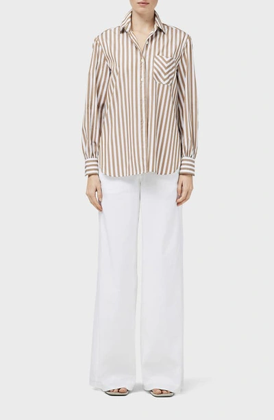 Rag & Bone Maxine Cotton Button Down Stripe Shirt In Brown Stripe