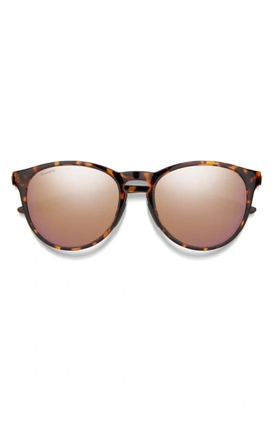 Shop Smith Wander 55mm Chromapop™ Polarized Round Sunglasses In Tortoise / Rose Gold Mirror