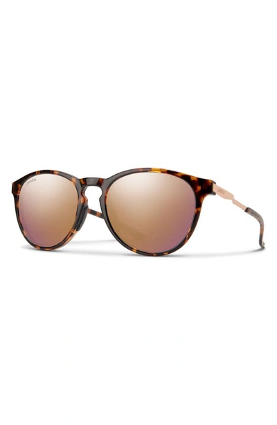 Shop Smith Wander 55mm Chromapop™ Polarized Round Sunglasses In Tortoise / Rose Gold Mirror