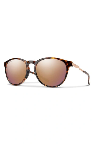 Smith Wander 55mm Chromapop™ Polarized Round Sunglasses In Tortoise / Rose Gold Mirror