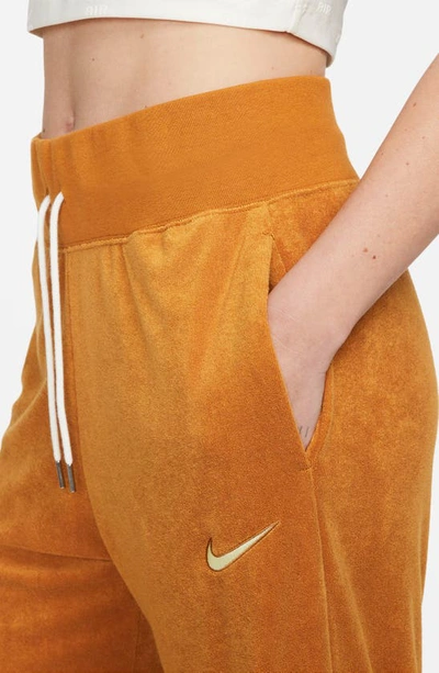 Shop Nike Sportswear High Waist Wide Leg Terry Pants In Desert Ochre/ Citron Tint