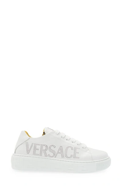 Shop Versace Kids' Greca Low Top Sneaker In White/ Gold
