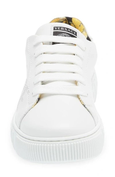 Shop Versace Kids' Greca Low Top Sneaker In White/ Gold