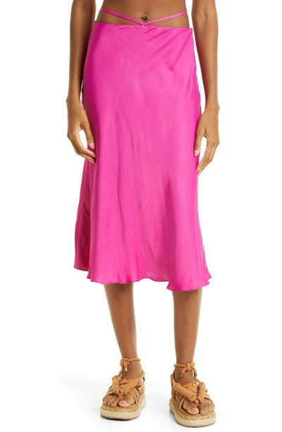 Shop Farm Rio Satin Midi Skirt In Pink