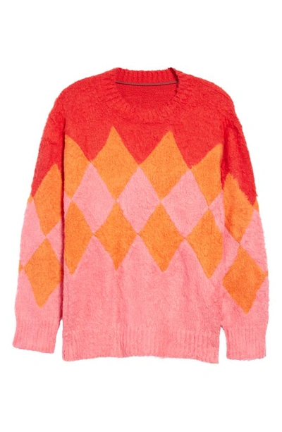 Shop Sacai Argyle Crewneck Sweater In Red