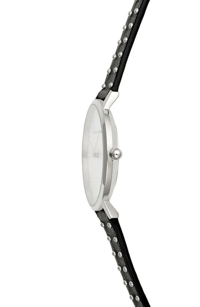 Shop Rebecca Minkoff Major Stud Leather Strap Watch, 35mm In Black/ Silver