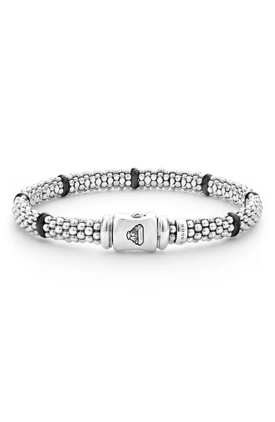 Lagos Sterling Silver Black Caviar Diamond Bracelet In Black