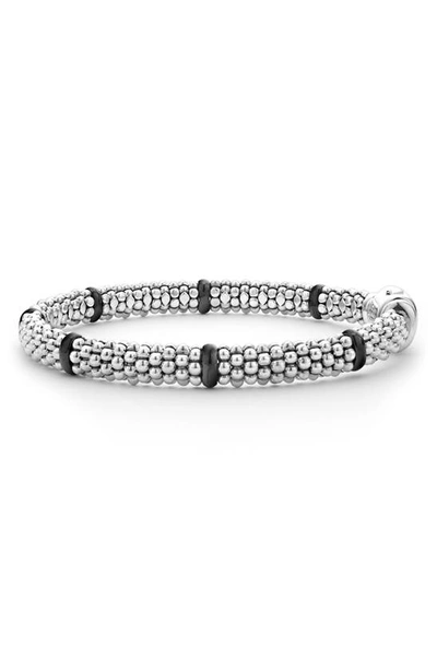 Lagos Sterling Silver Black Caviar Diamond Bracelet In Black