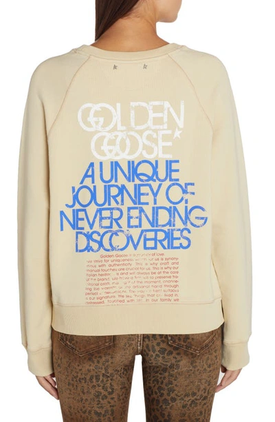 Shop Golden Goose Oversize Cotton Fleece Graphic Sweatshirt In Marzipan/ Red/ White/ Blue