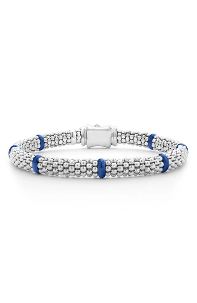 Lagos Ultramarine Ceramic & Sterling Silver Blue Caviar Station Bracelet In Marine