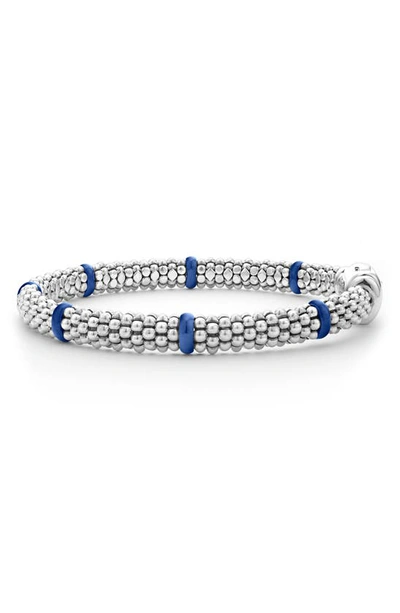 Lagos Ultramarine Ceramic & Sterling Silver Blue Caviar Station Bracelet In Marine