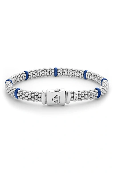 Lagos Ultramarine Ceramic & Sterling Silver Blue Caviar Station Bracelet In Marine