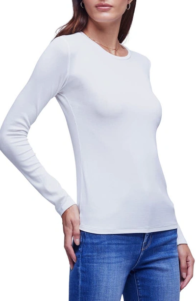 Shop L Agence Crewneck Long Sleeve T-shirt In White
